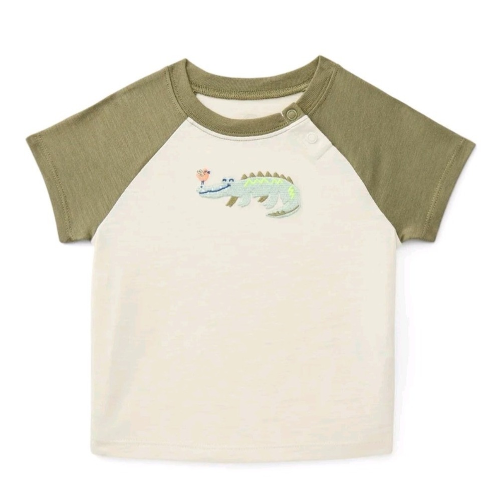Wonder Nation Baby Boys T-shirt size 0-3 months crocodile tan and green NEW